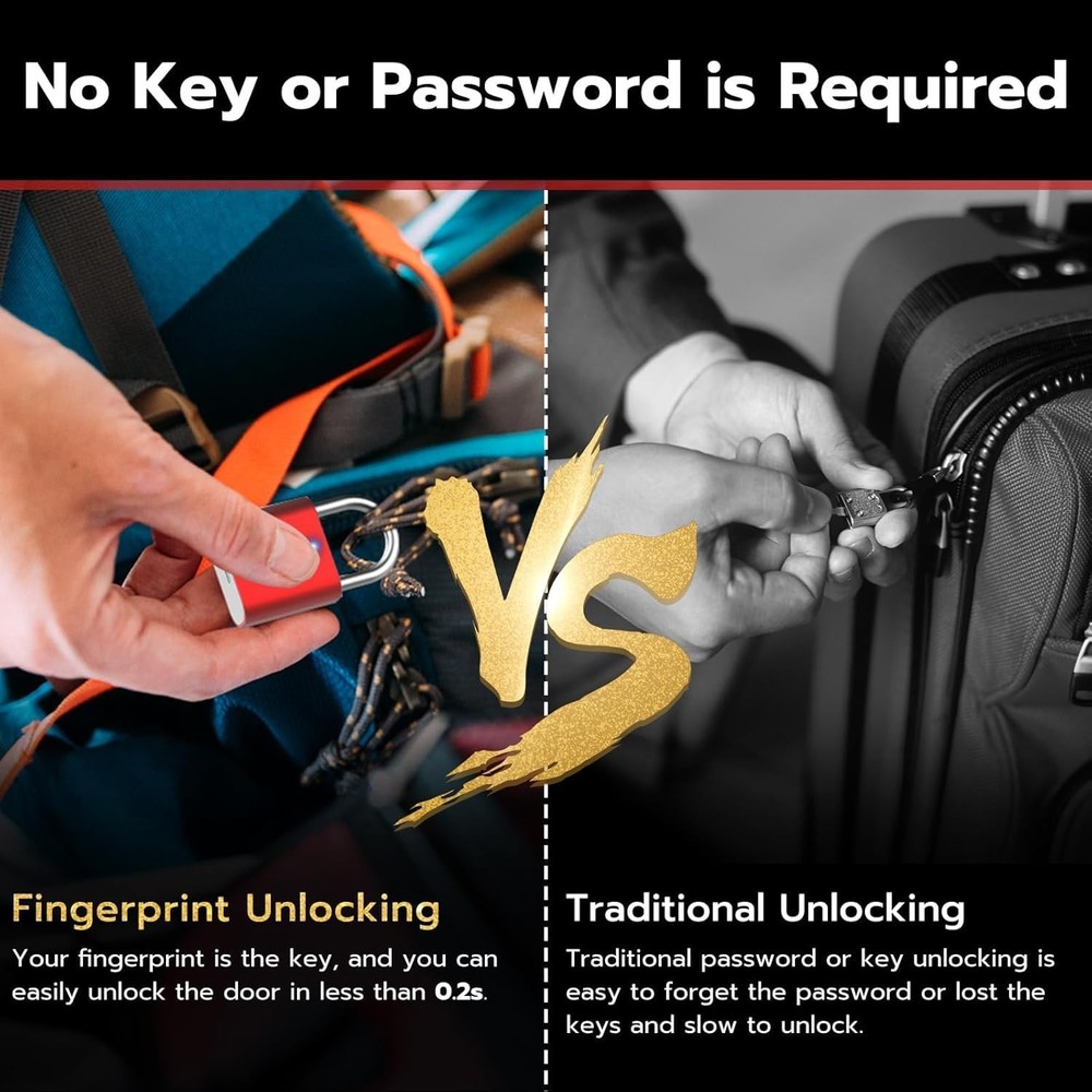 Smart Padlock Gym Lock: 2-Pack Silver & Black - Mini Fingerprint Padlock Lock...