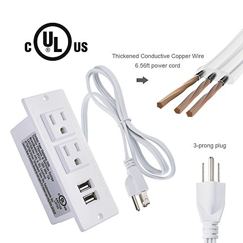 Conference Recessed Power Strip Socket with USB USB-A 2 AC&2USB-white