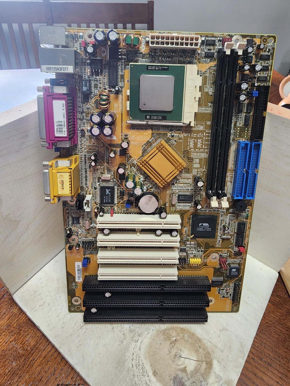 Socket 370 Motherboard Combo – Celeron 1.4GHz, 256MB RAM, I/O Shield – Tested