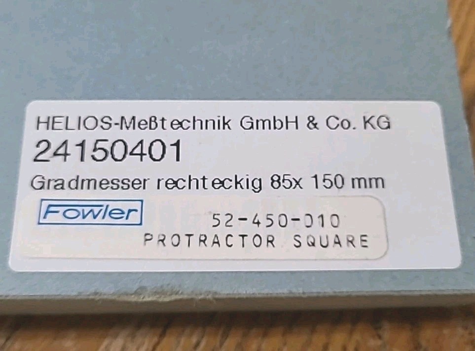 VTG Helios Protractor Square. By Fowler. Original Box. Germany. Machinist Tool
