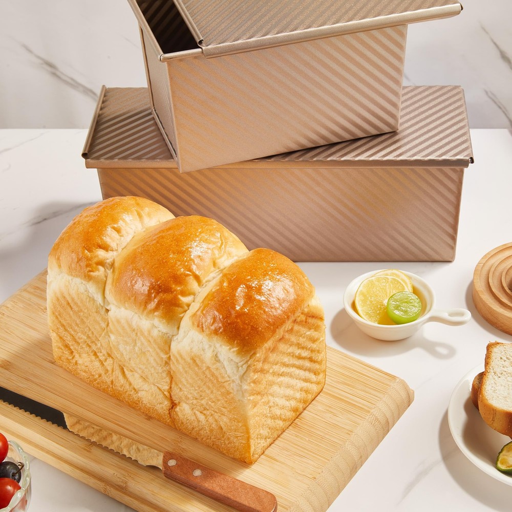 Pullman Loaf Pan with Lid, 1 lb Dough Capacity Non-Stick Bakeware for Baking ...