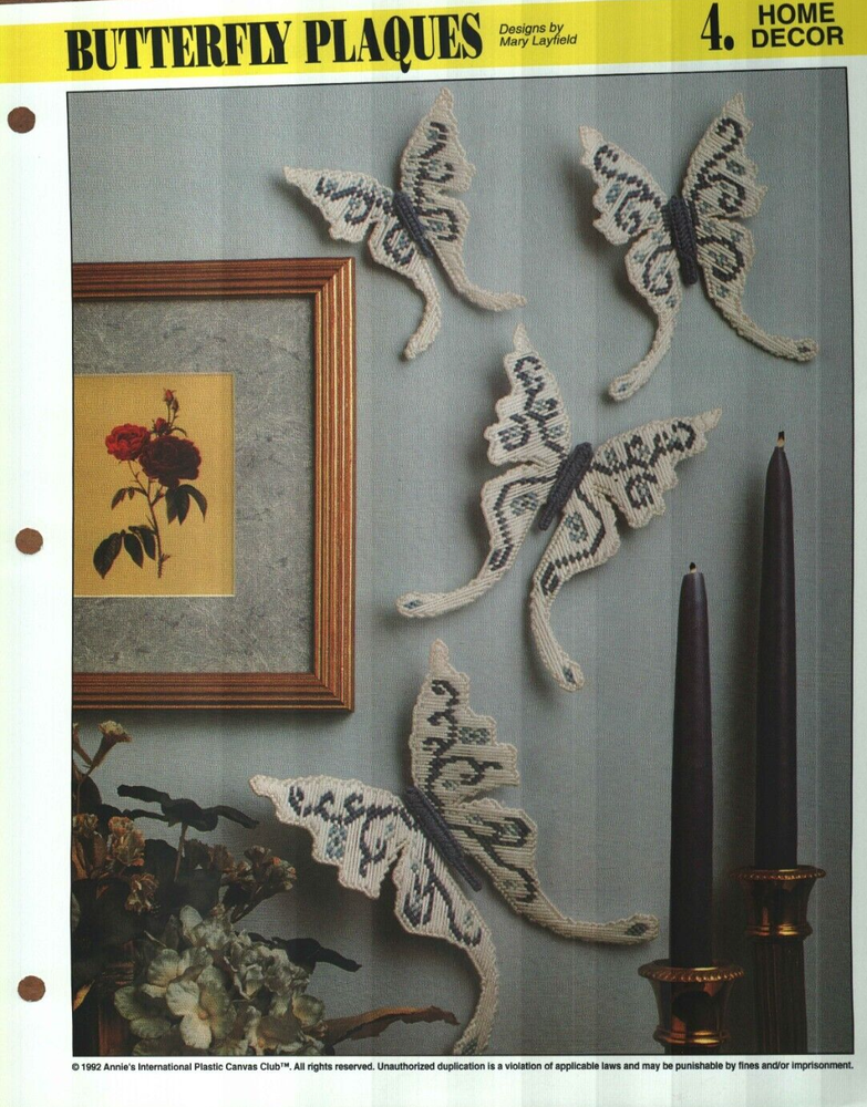 NEW 4 BUTTERFLY PLAQUES HOME DECOR ANNIE'S PLASTIC CANVAS PATTERN INSTRUCTIONS