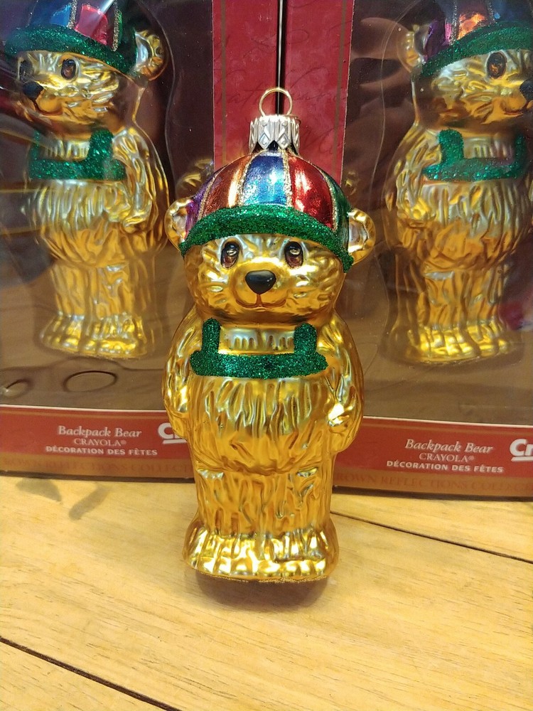 HALLMARK Keepsake Backpack Bear Crayola Blown Glass Ornament 2000 (2) Per Order!