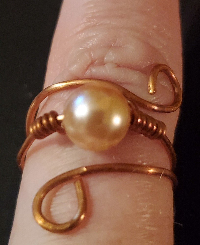 Cooper Handmade Ring With Beige Pearl Bead