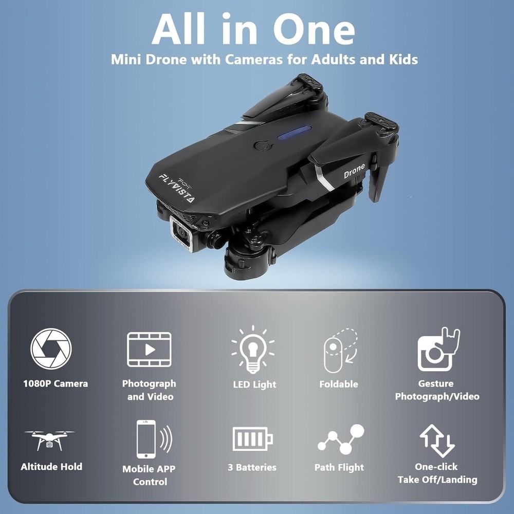 RC Drone With HD Dual Camera WiFi FPV Foldable Quadcopter +2 Battery