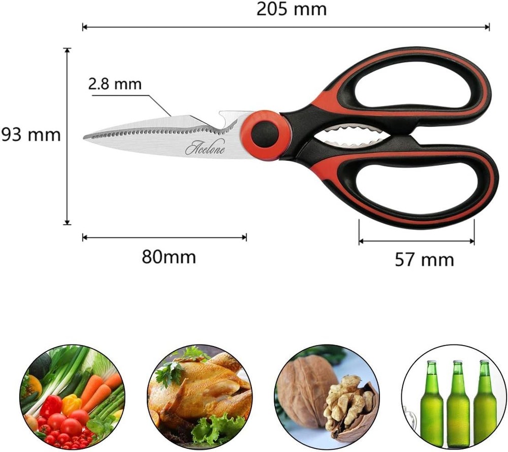 Kitchen Shears, Acelone Premium Heavy Duty Shears Ultra Sharp Red Black