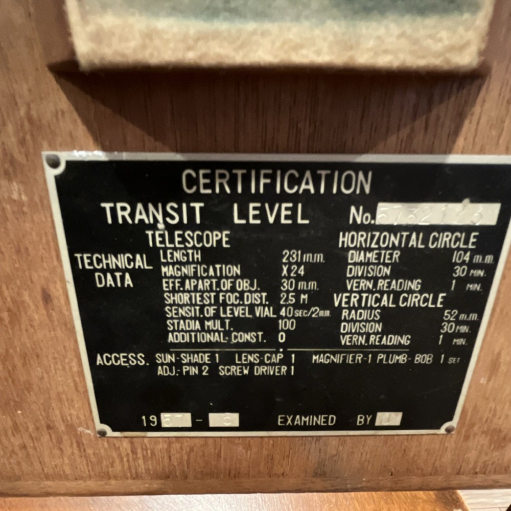 Path Instruments Inc. Transit Level Surveying Equipment Certification Plate 1957