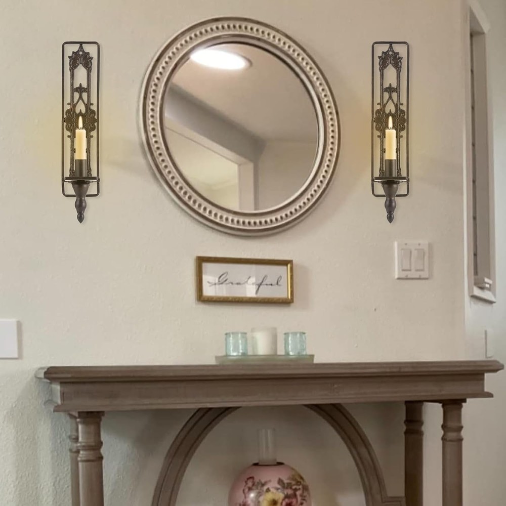 Wall Candle Sconces Set of Two, Cast Iron Wall Sconce Candle Holder, Rectangular