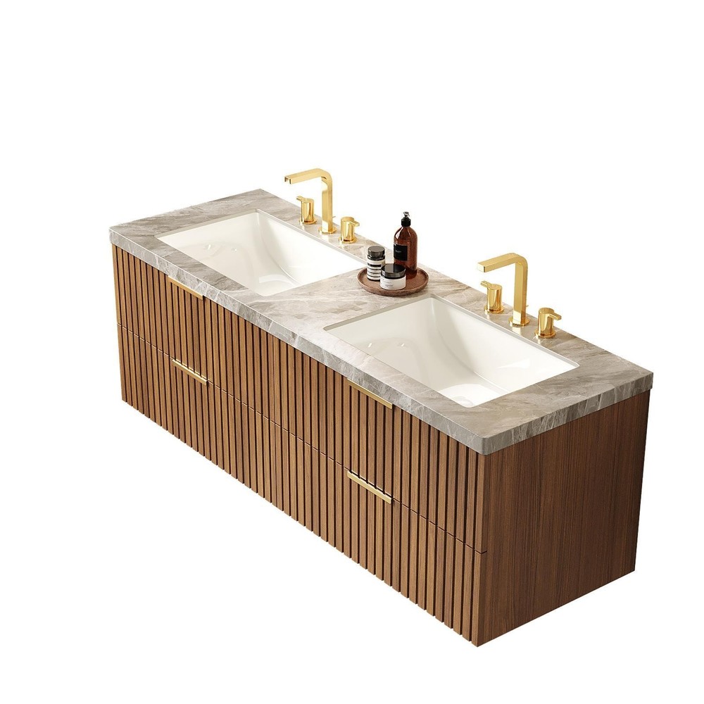60-Inch Bathroom Vanity with Double Basins, Wall-Mounted Storage