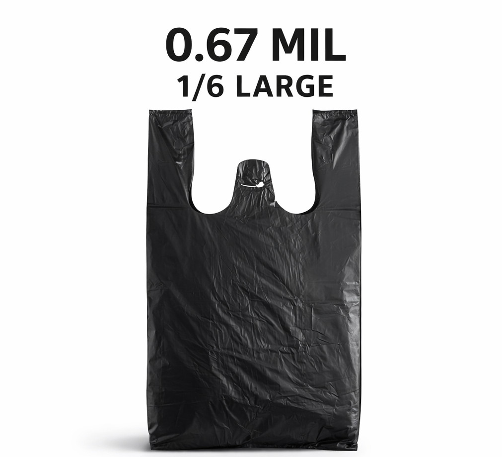 Bags 1/6 21 x 6.5 x 11.5 BLACK T-Shirt Plastic Grocery Shopping Bags 0.67 Mil