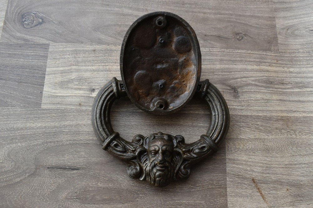 Vintage Cast Iron Victorian Face antique Door Knocker Handle Knob Pull Ring