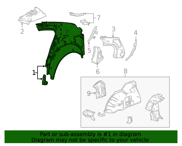 Genuine GM Passenger Side Inner Quarter Panel 23449442