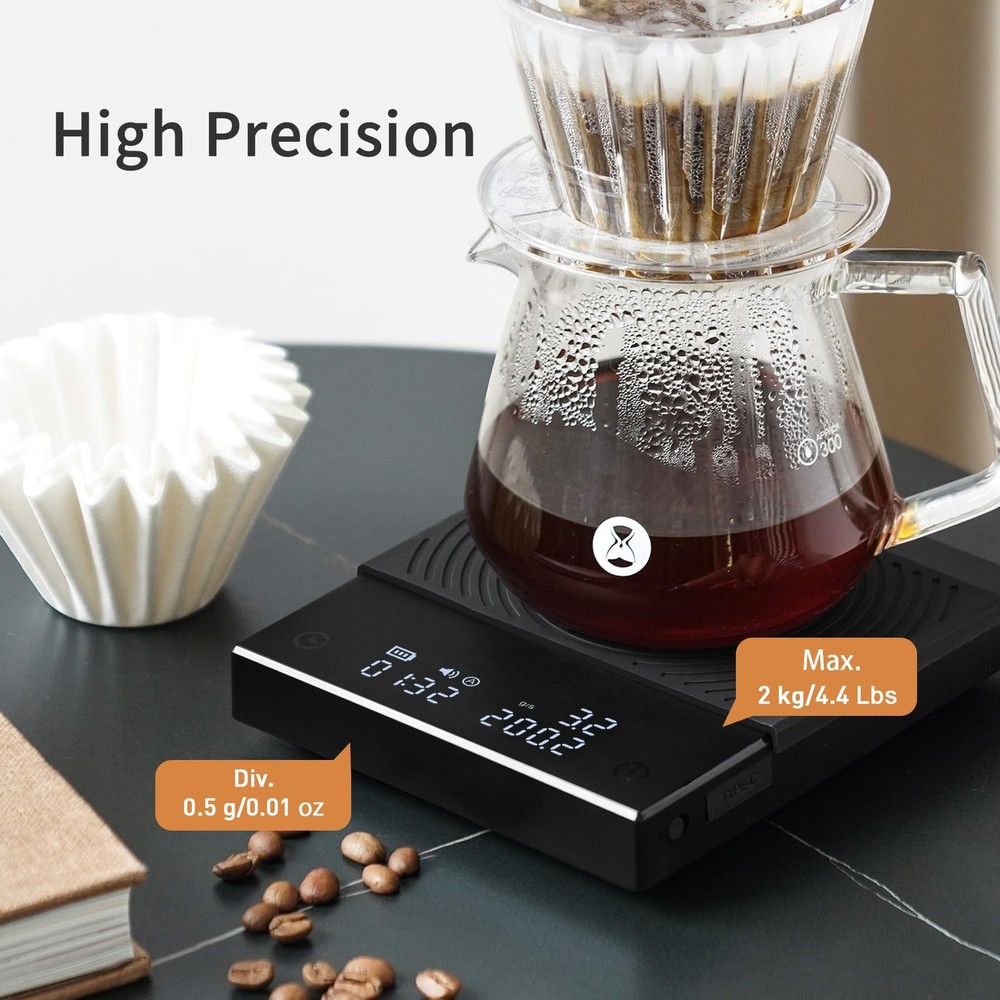 Coffee Scale Basic 2.0 Electronic Espresso Scale with Water Flow Rate and Tim...