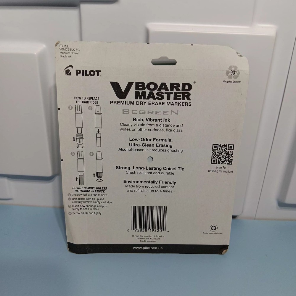 Dry Erase Marker Pilot V Board Master Medium Chisel Tip Black 3 Pack Bundle Of 3