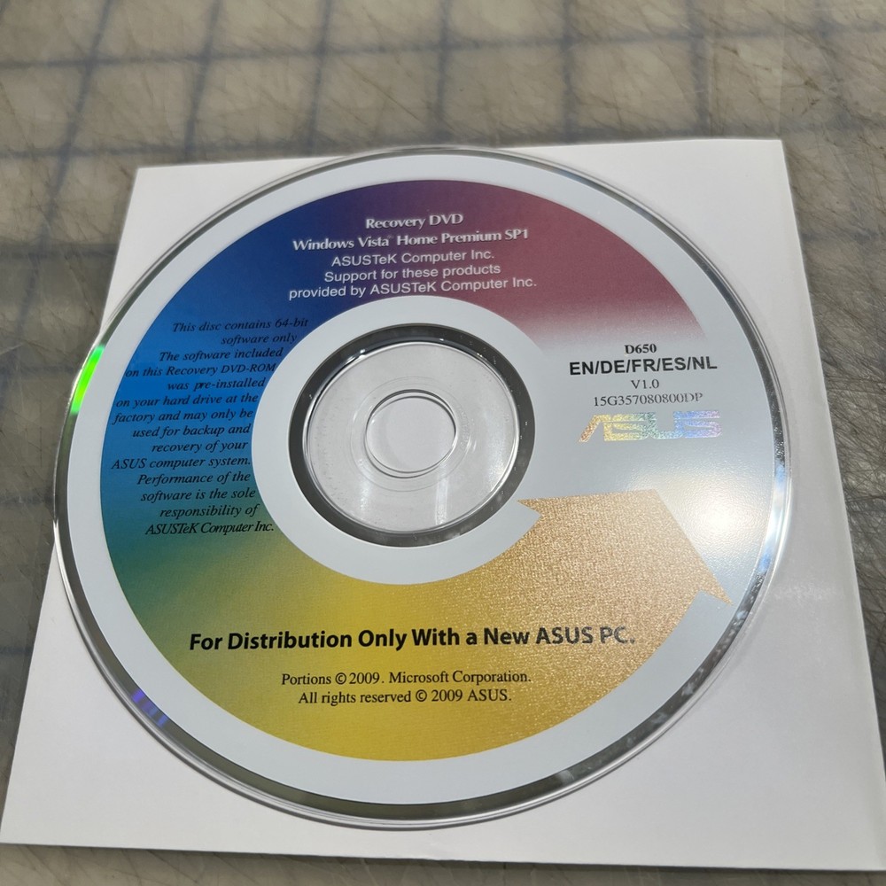 Asus Recovery Disk Windows Vista Home  Asustek No Key