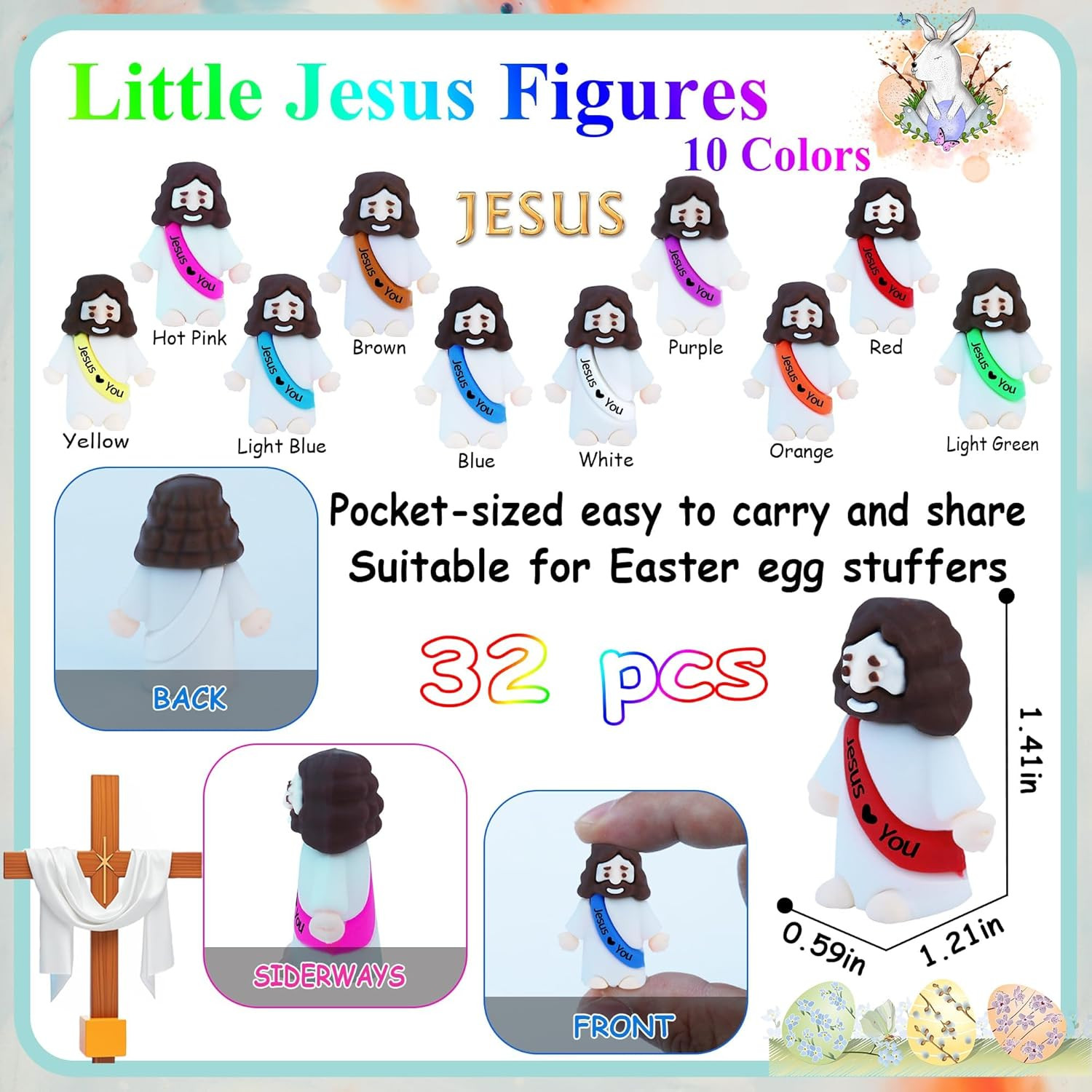 32Pcs Little Jesus Figures Bulk Mini Jesus Love You Figurines Tiny Small Rubber