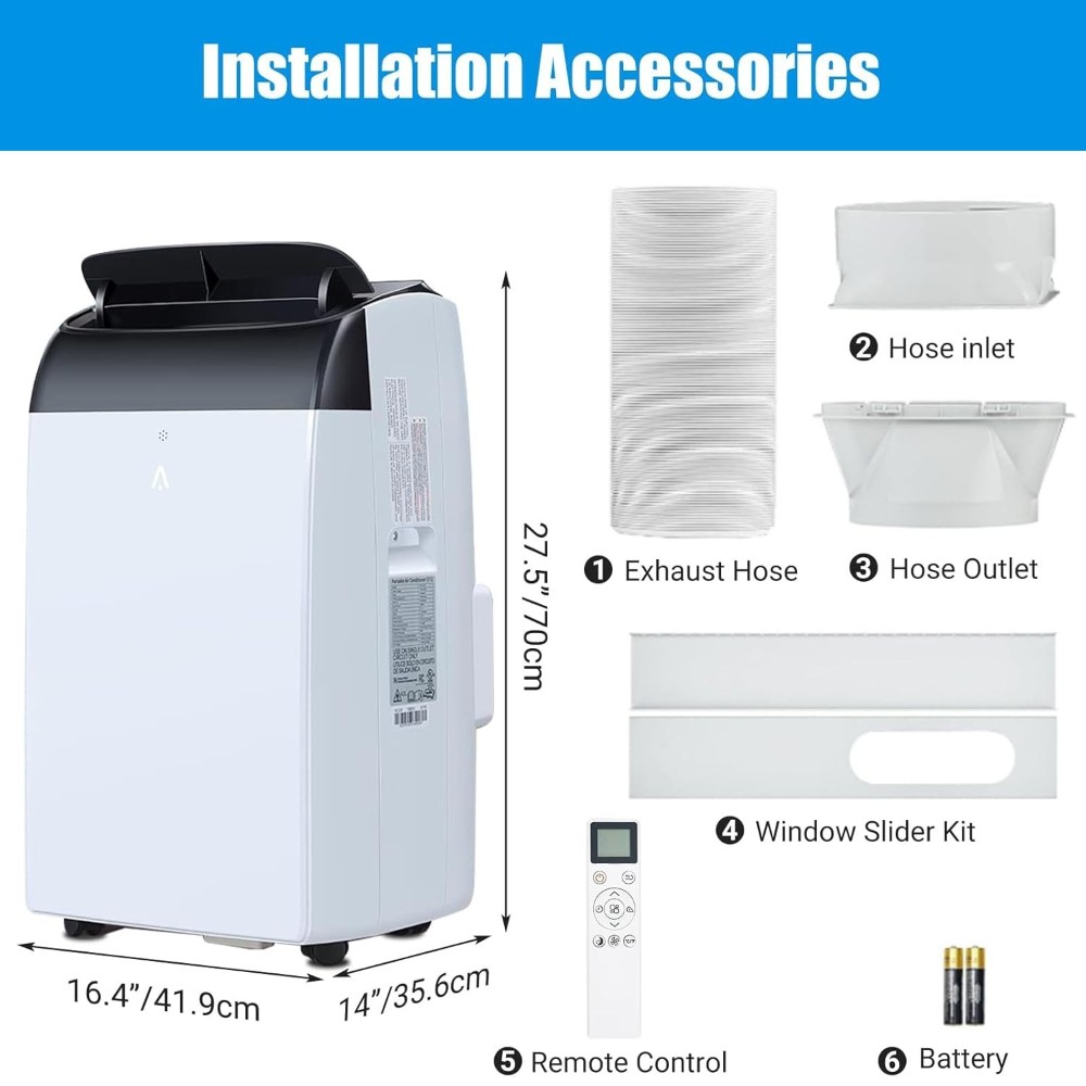14000 BTU Portable AC Windowless, Cools 750 Sq Ft, Quiet & Includes Remote & Kit