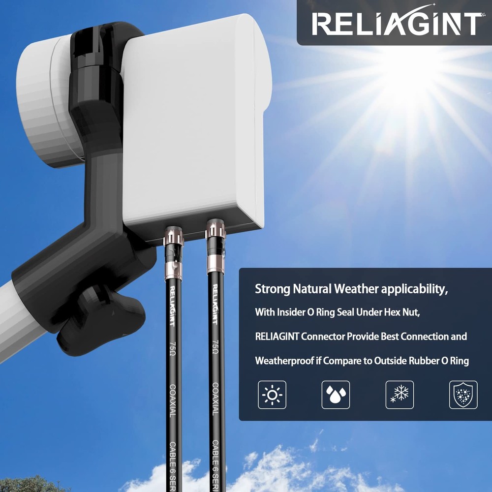 10 Pack Coaxial Cable Connector, 75 Ohm F-Type Waterproof Brass Compression C...