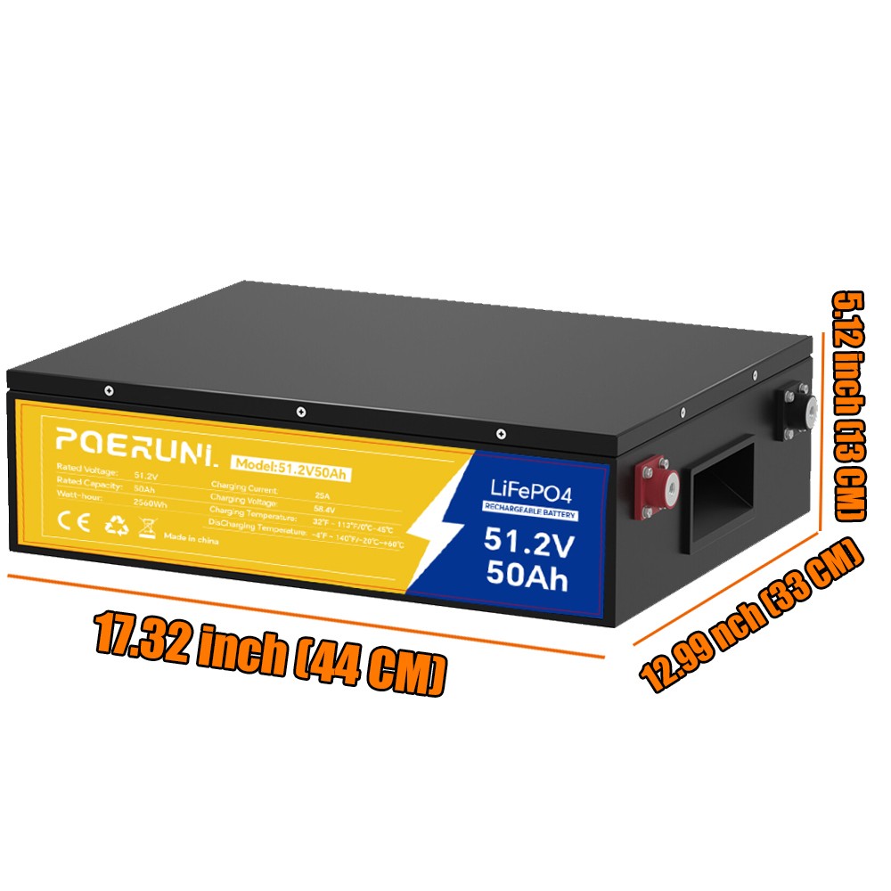 48V 50Ah LiFePO4 Lithium Battery 2560Wh Built-in BMS Deep Cycles For Golf Cart