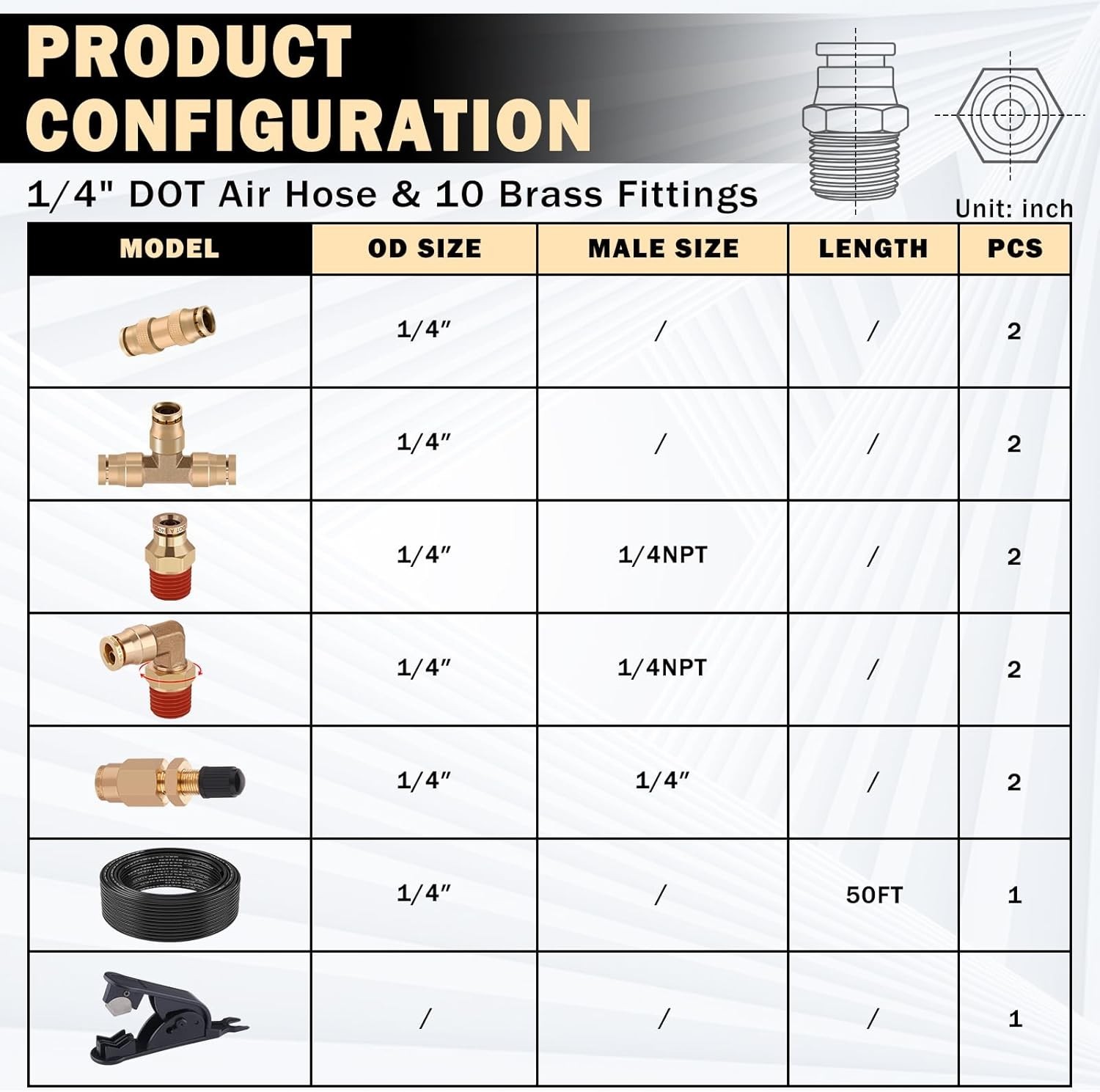 Air Suspension Bags DOT 1/4" Air Line Hose 50FT Brass Fittings Kit 10PC Rv&Truck