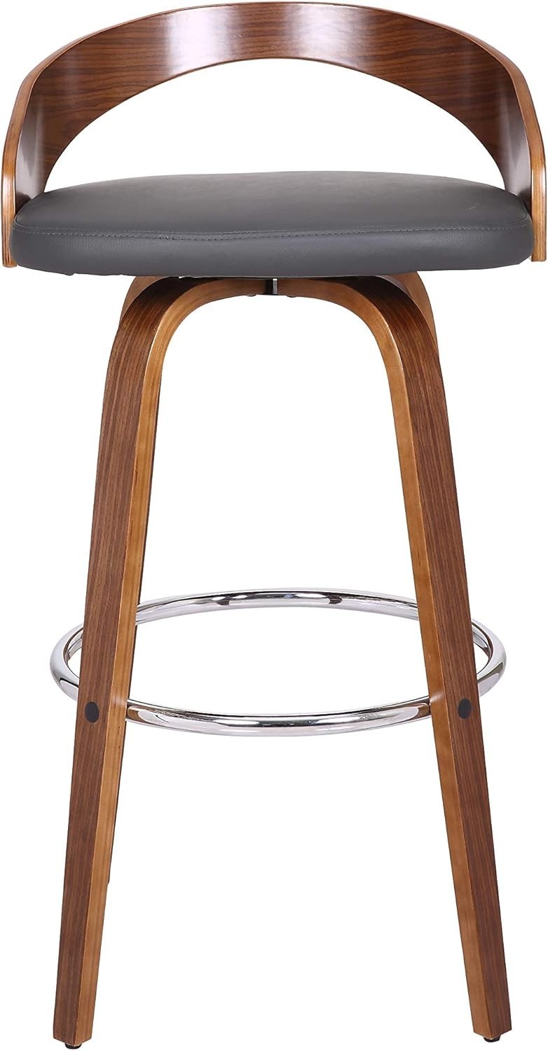 Armen Living Sonia 30" Bar Stool Swivel Gray Faux Leather and Walnut