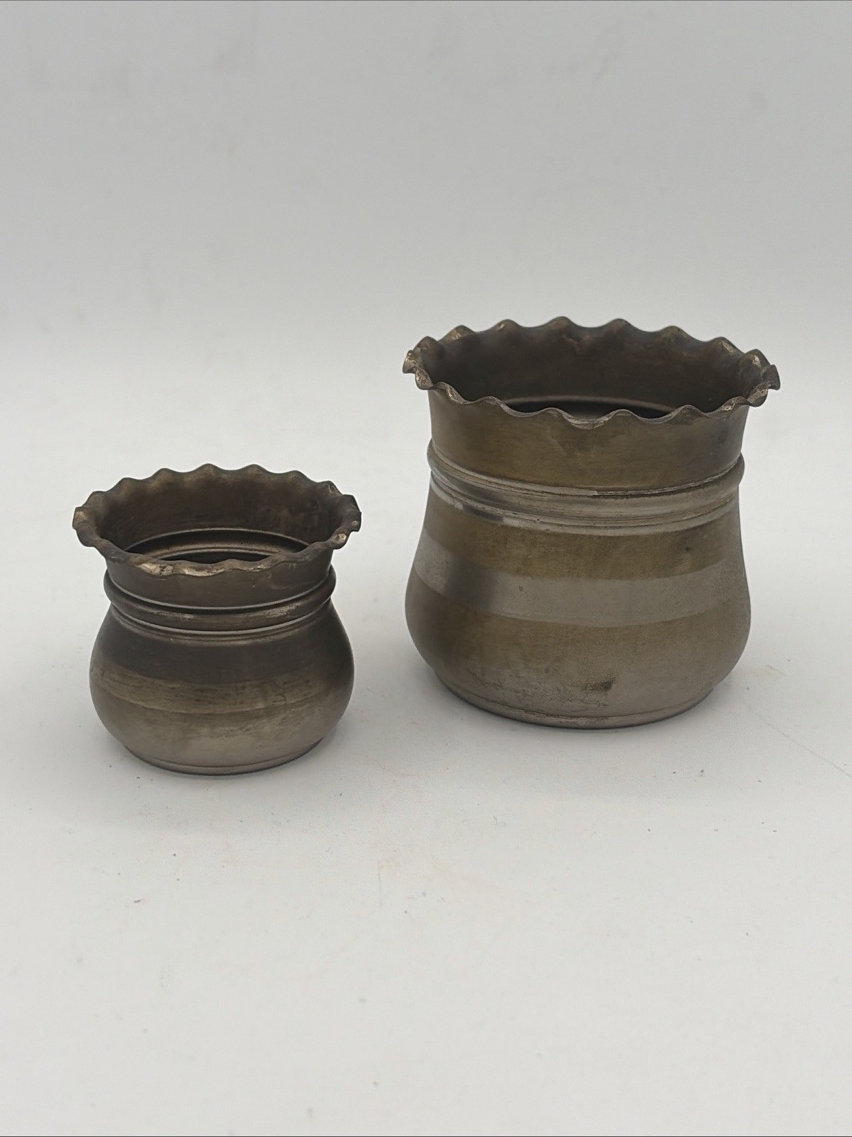 Vintage Ruffled Brass Small Planter Pot Set of Two (2)