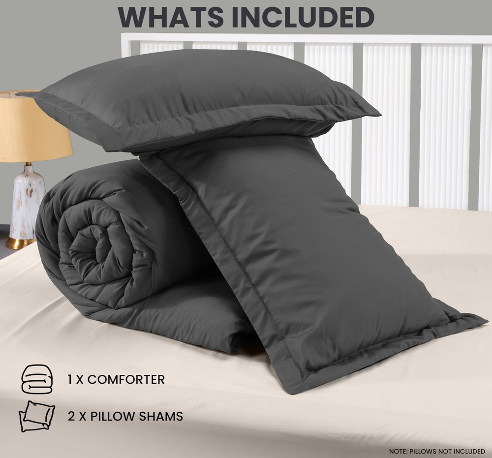 Soft Queen Comforter Set 3pc, Lightweight Bedding, Grey