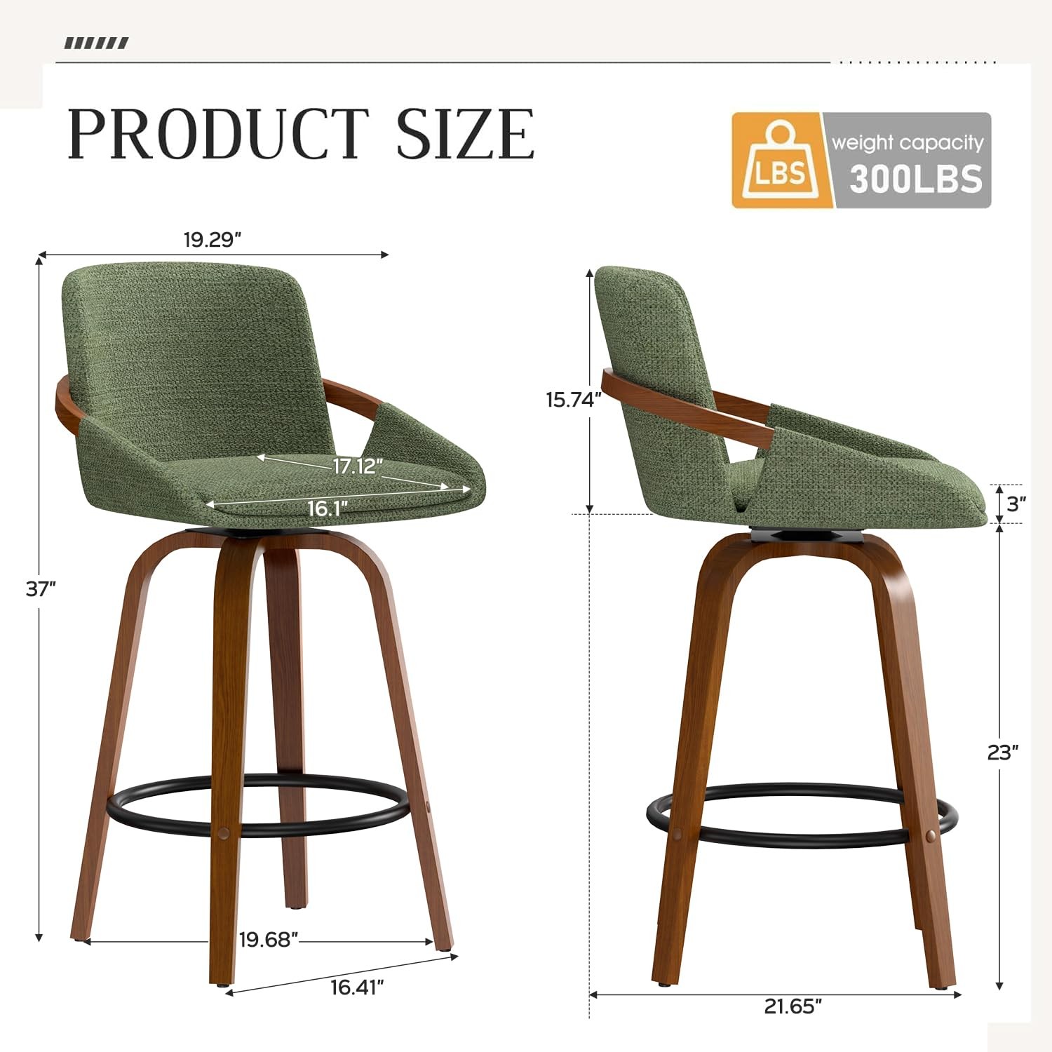 Bar Stools Set of 4 26 Inch Counter Height Chairs with High Backrest