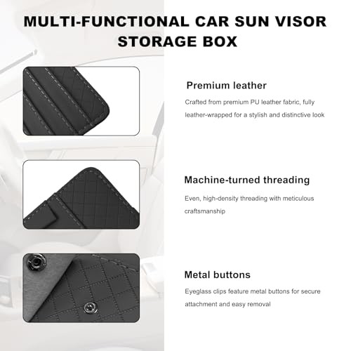 Sun Visor CD Case Holder for Car, Leather Auto Visor DVD Storage Case Black