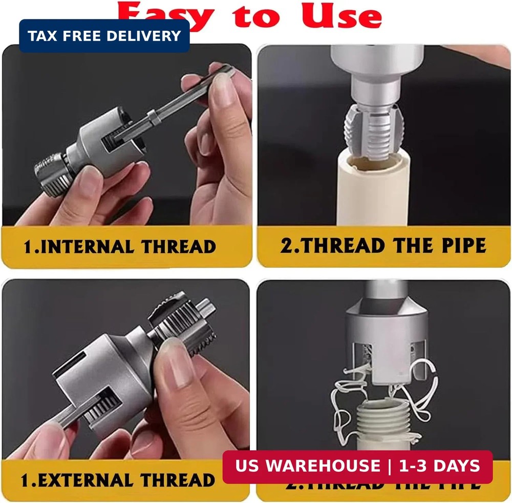 3PCS PVC Pipe Threader Kit 1/2 3/4 1 Inch NPT Drill Compatible Threading Tool US