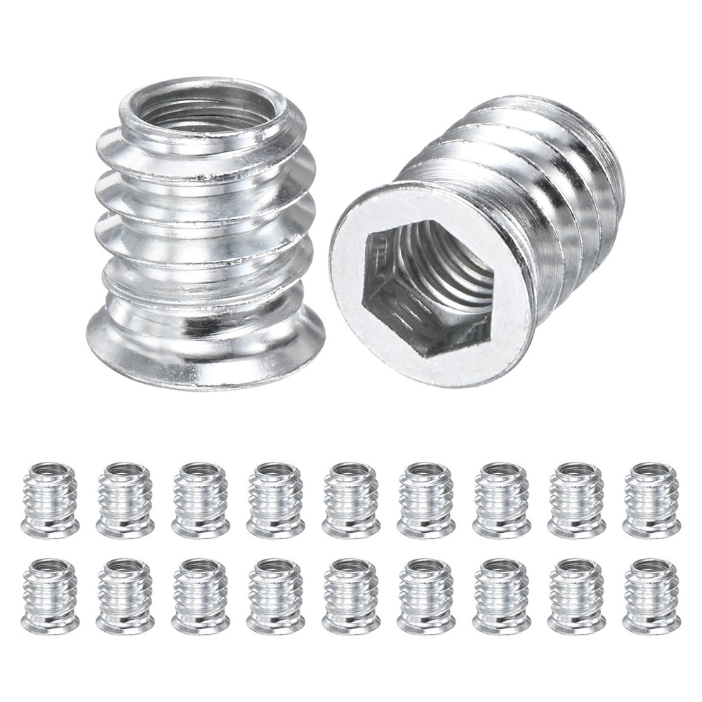 20-Pack Threaded Inserts for Wood, M8x10mm Threaded Insert Nuts [Silver Tone]