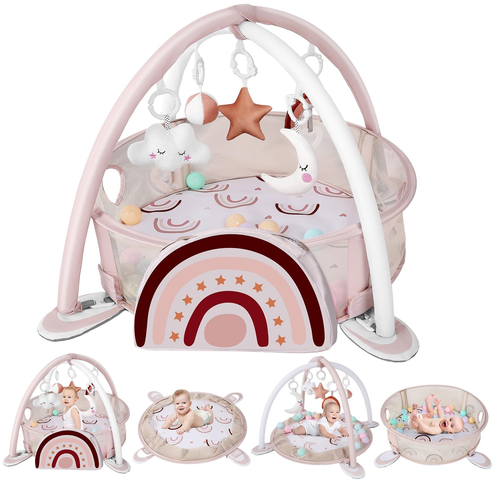 4-in-1 Baby Play Mat Baby Gym, Activity Play Mat for Floor Exercise Gym Ball ...