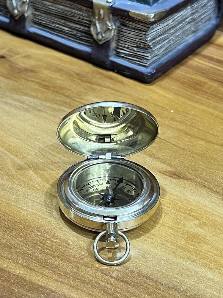 Brass Push button Compass Nautical Pocket Compass Working Compass Lid Compass