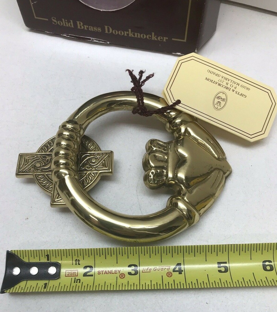 D & G Solid Brass CLADDAGH Doorknocker / CELTIC CROSS Back- Spain - NIB