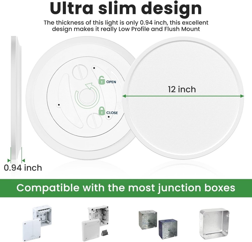 Energy-Efficient 12-Inch LED Ceiling Light - Adjustable Brightness & Color Modes