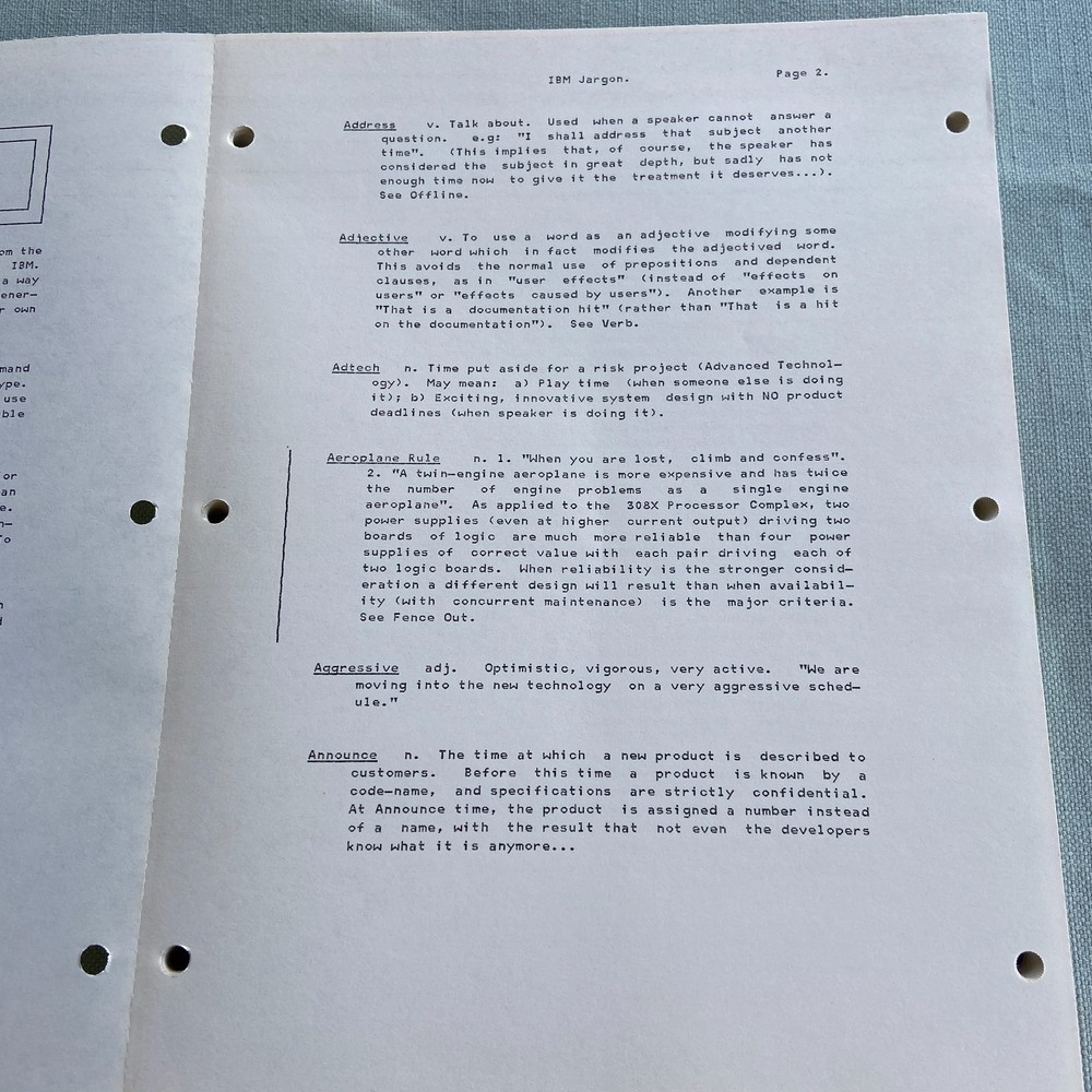 IBM Internal Document Jargon General Computing Dictionary Manual 6th Ed. 1983