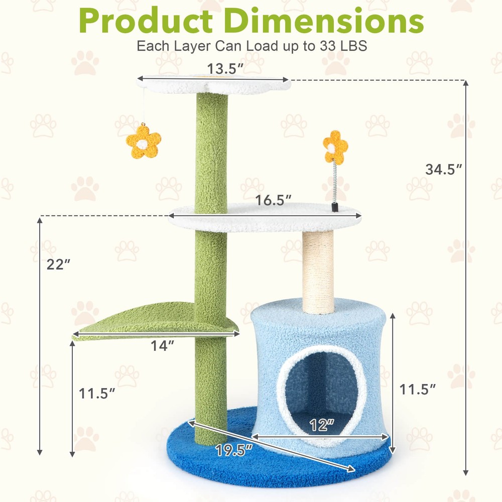 4-Tier Modern Cat Tree Tower Kitten Activity Center with Sisal Scratching Post