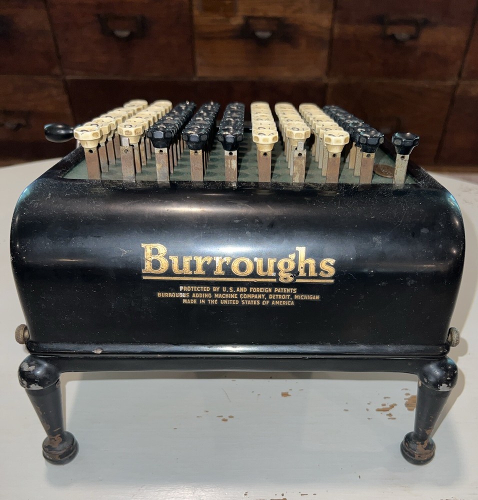 Antique Burroughs Class 5 10 Column Key Driven Calculator Adding Machine Decor