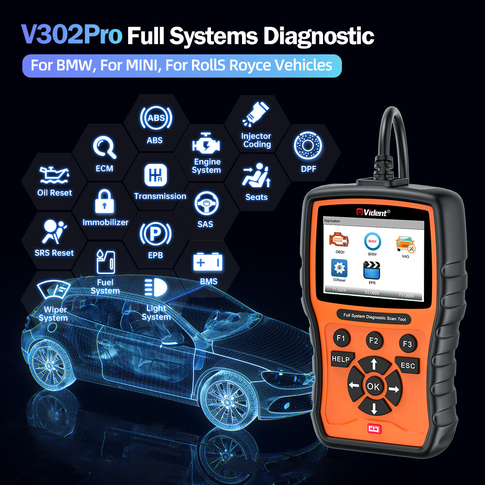 Vident V302Pro Code Reader For BMW All System Diagnostic Tool 14+Reset Oil Reset