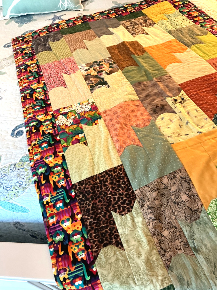 Multi Design Hand Made Patch Work Cat Feline Colorful Quilt Throw