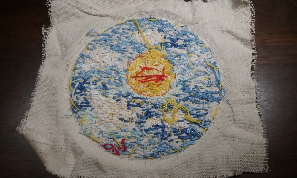 Clouds and Happy Face Sun Panel Hand Embroidery