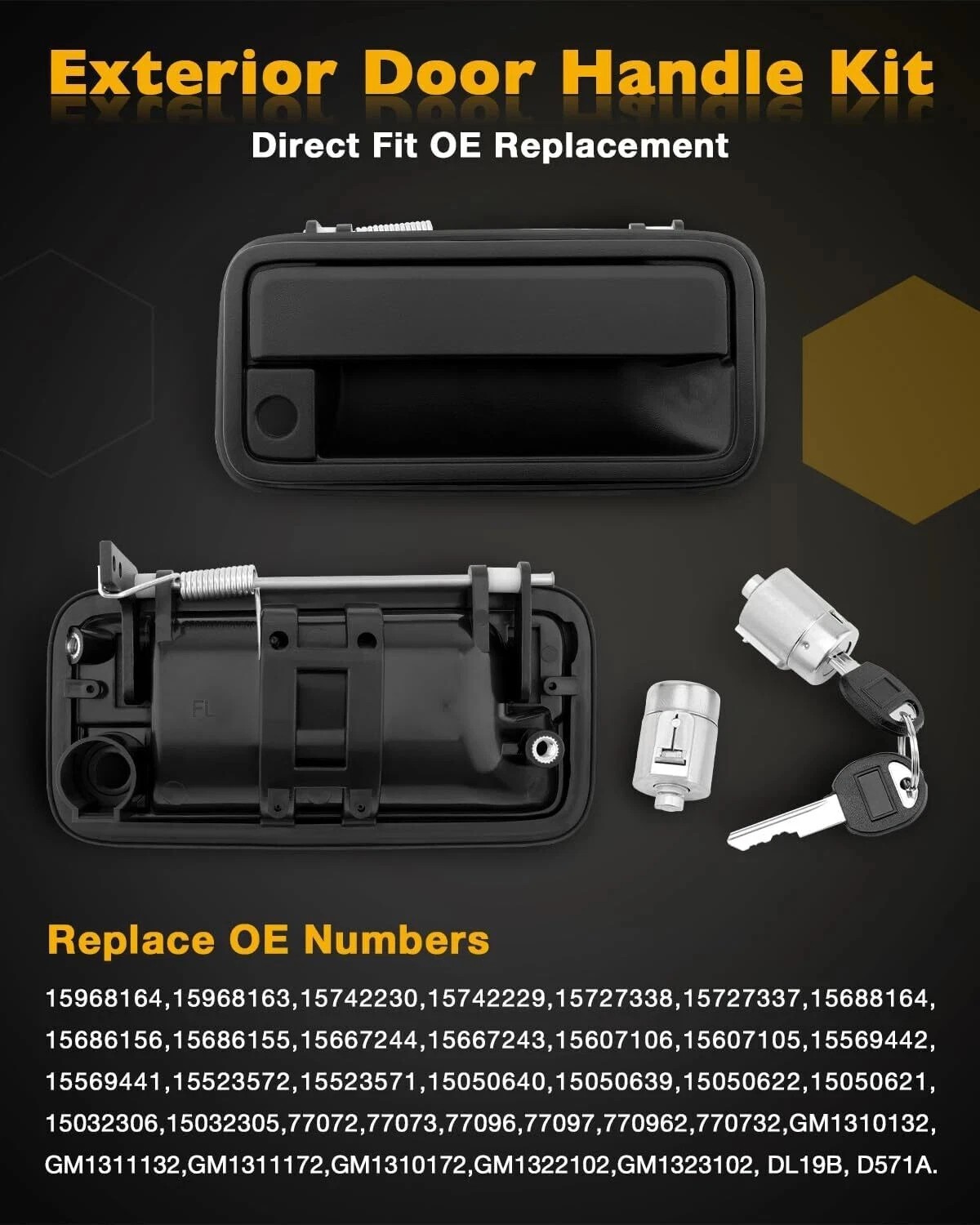 Metal Exterior Door Handle w/ Lock Cylinder Fit 1988-2000 Chevy GMC C1500 C2500