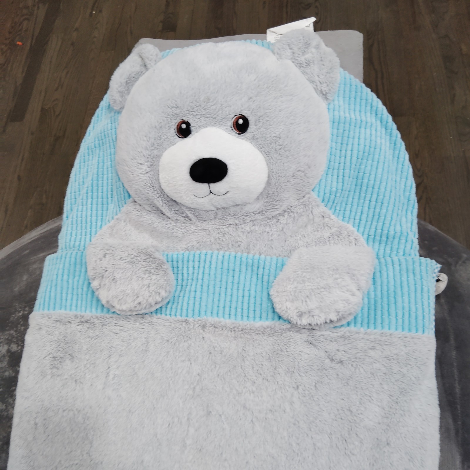 Hug Fun Costco Gray/Blue Plush Teddy Bear Full Zip Kids Sleeping Bag 66 x 28