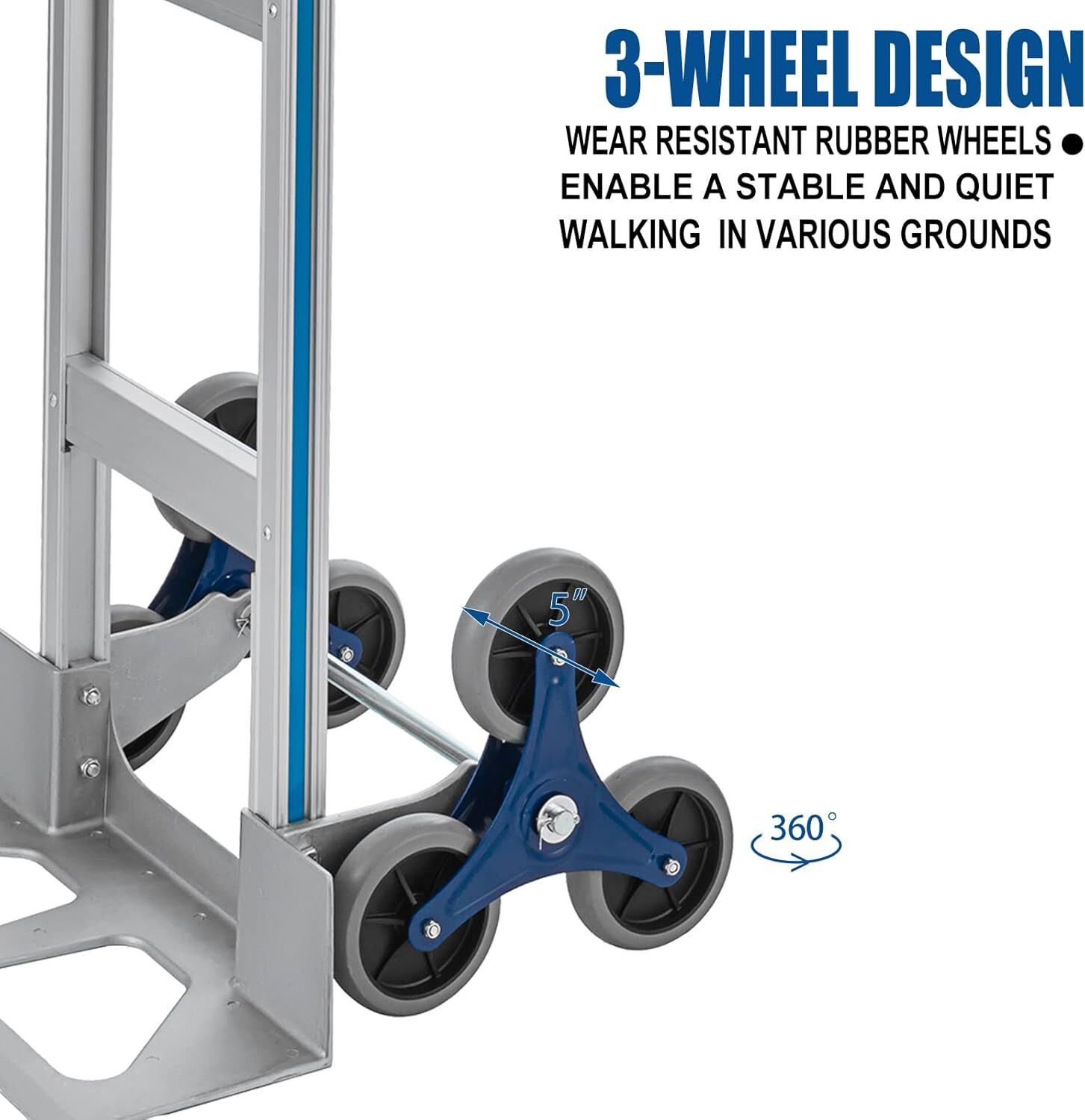 Stair Climbing Cart 650 lbs Capacity Aluminum Hand Truck Dolly with Dual Handles