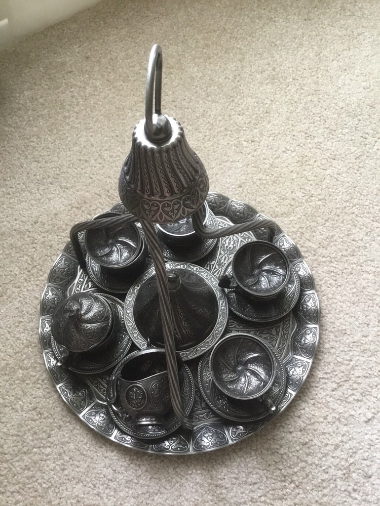 Silver Tray Ottoman Design Coffee Serving Kitchen Present , 14” Diameter, 16” H.