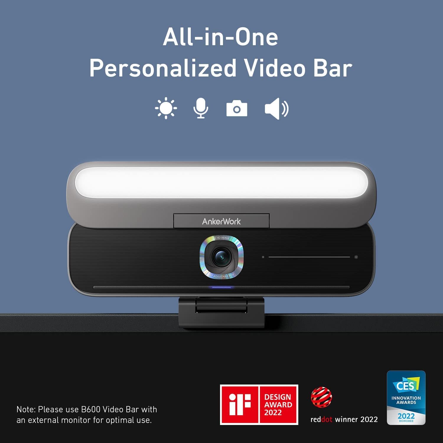 AnkerWork B600 Video Bar 2K Webcam AI Video Conference Camera Computer Cam 4-Mic