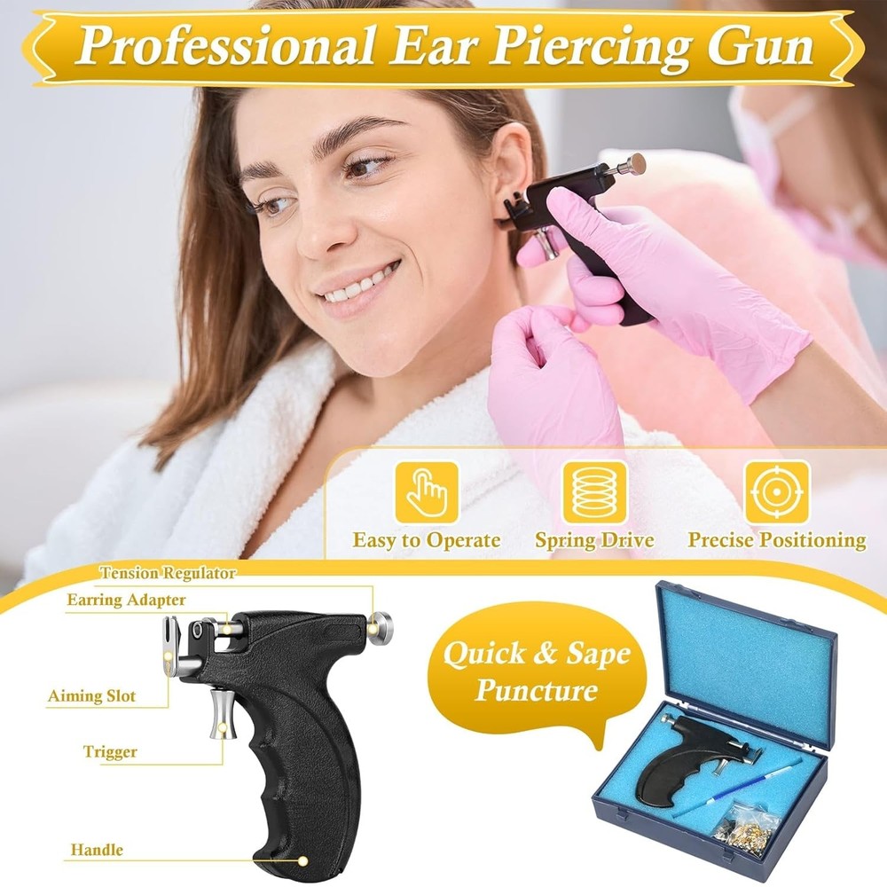 Professional Ear Piercing Gun, Reusable Machine with Dark Black
