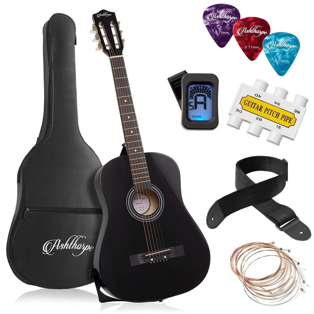 38-inch Beginner Acoustic Guitar Package (Black), Basic Starter Kit w/Gig Bag...