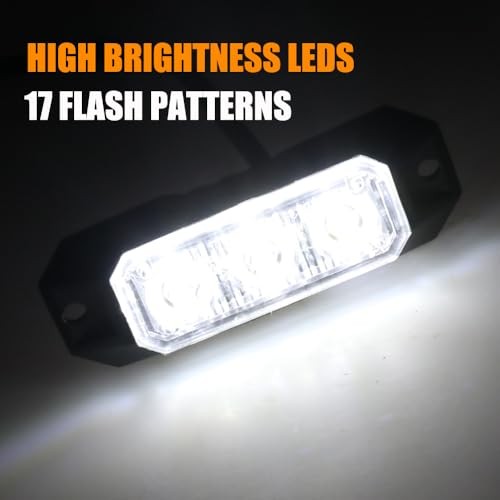 LED Strobe Lights for Trucks 3-LED Super Bright Surface Mount 3LED-4PCS White