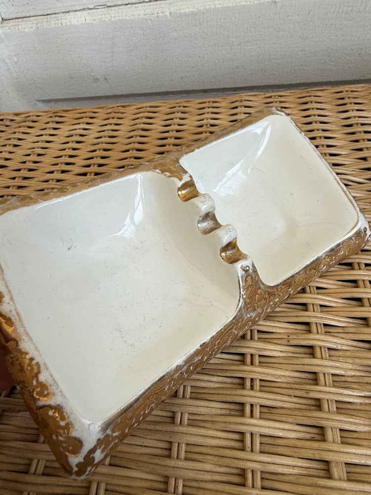 Vintage MCM Weeping Gold Ceramic Ashtray